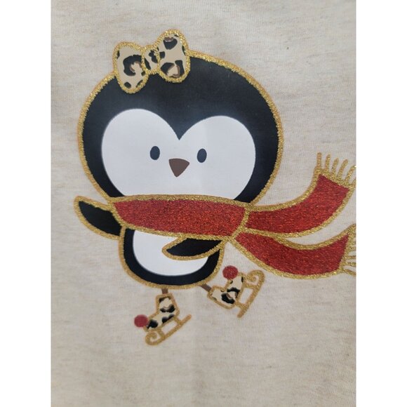 Girls Carters Beige Penguin Long Sleeve Bodysuit‎ With Ruffles & Snaps - Picture 3 of 7